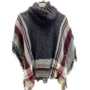 womens One Size Blanket‎ Poncho turtleneck OS blue stripe boho chic Y2K